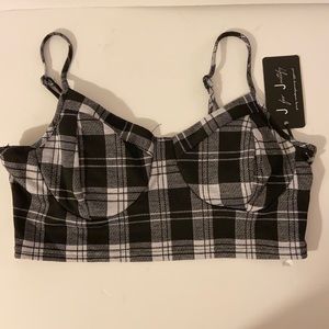 J for Justify black white plaid tank crop top belly mid drift NWT